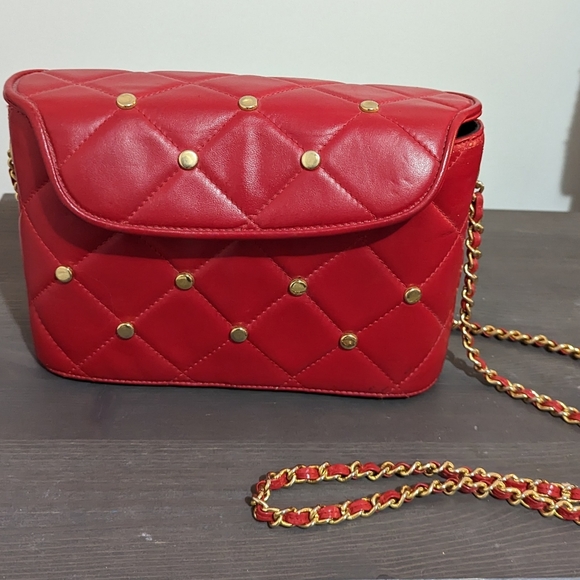 Vintage Red Leather Evening Purse - Picture 2 of 4
